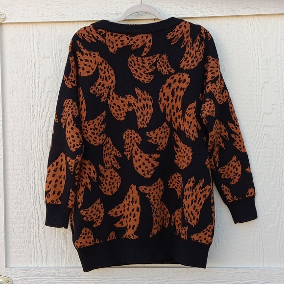 FARM Rio bananica intarsia orange & black printed knit sweater women's XS - Picture 5 of 14